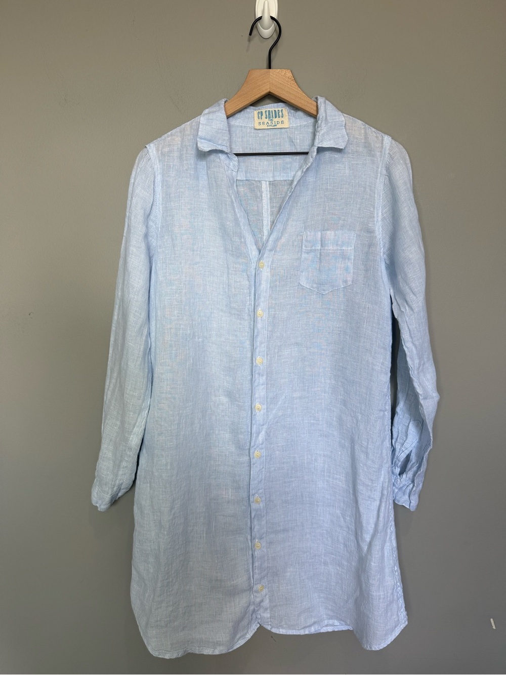 CP Shades Seaside‎ Light Blue Linen Button Front Tunic Shirt S